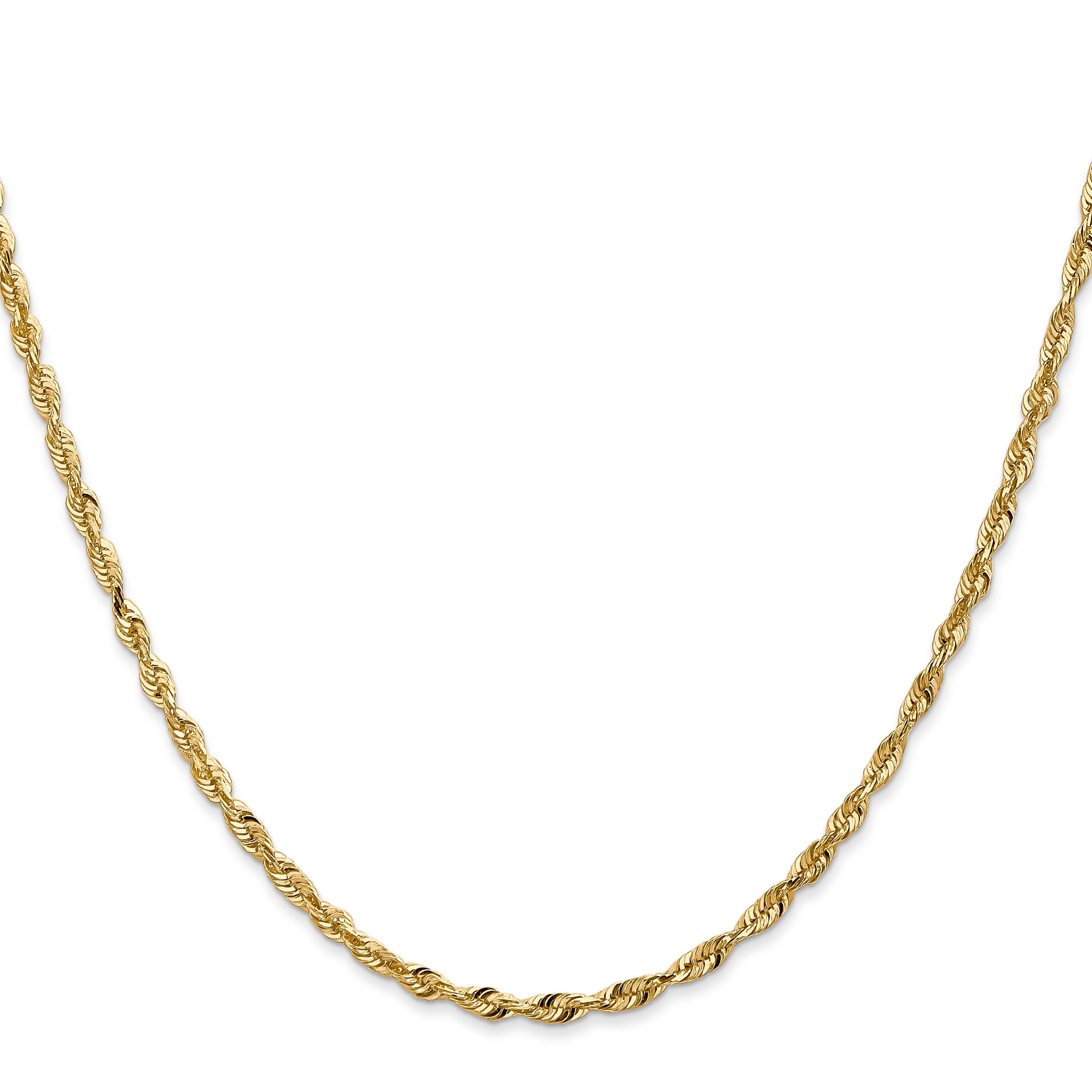 14K Yellow Gold 20 Inch 2.5mm Extra Light Diamond-Cut Rope With Lobster Clasp Chain Necklace