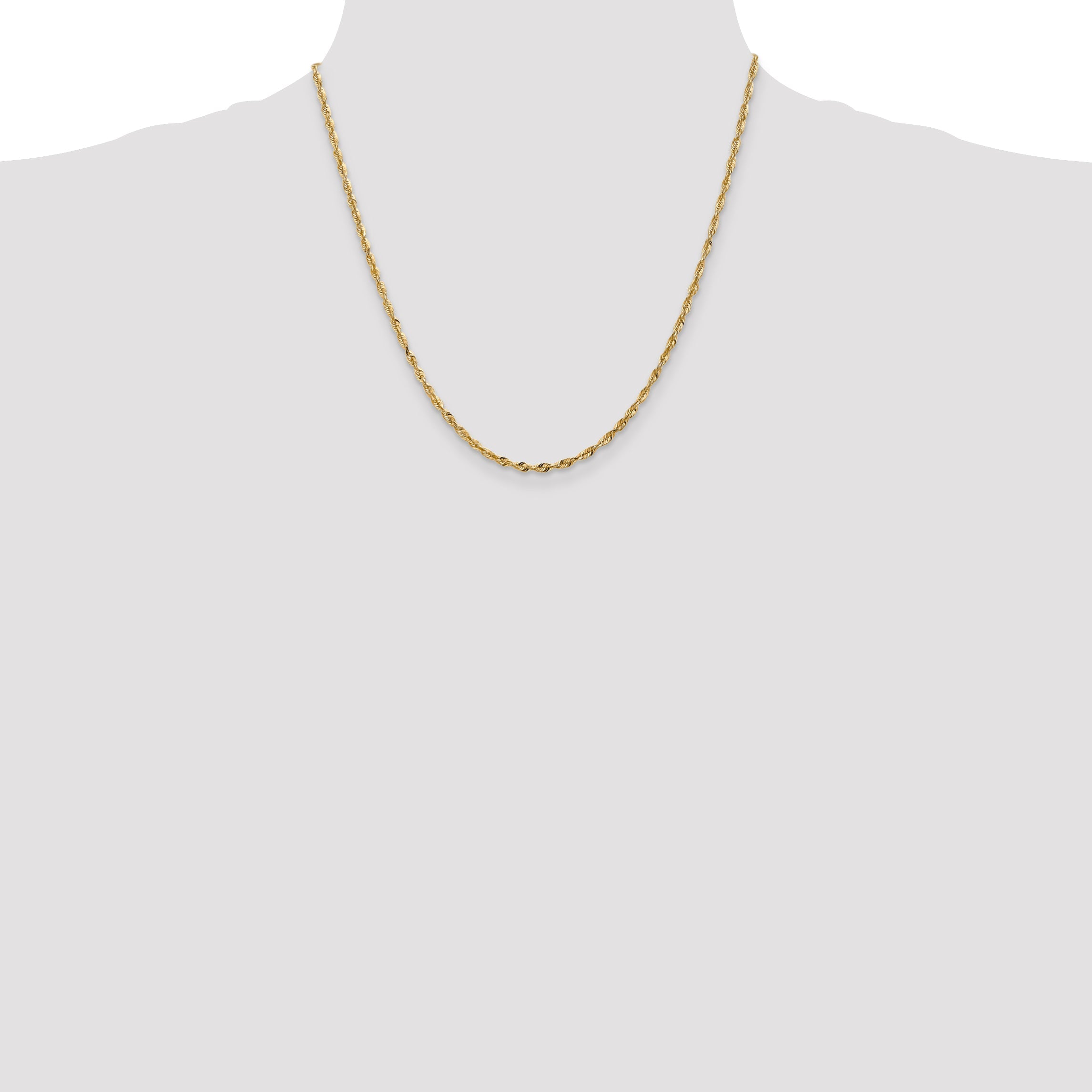 14K Yellow Gold 20 Inch 2.5mm Extra Light Diamond-Cut Rope With Lobster Clasp Chain Necklace