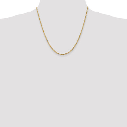 14K Yellow Gold 20 Inch 2.5mm Extra Light Diamond-Cut Rope With Lobster Clasp Chain Necklace
