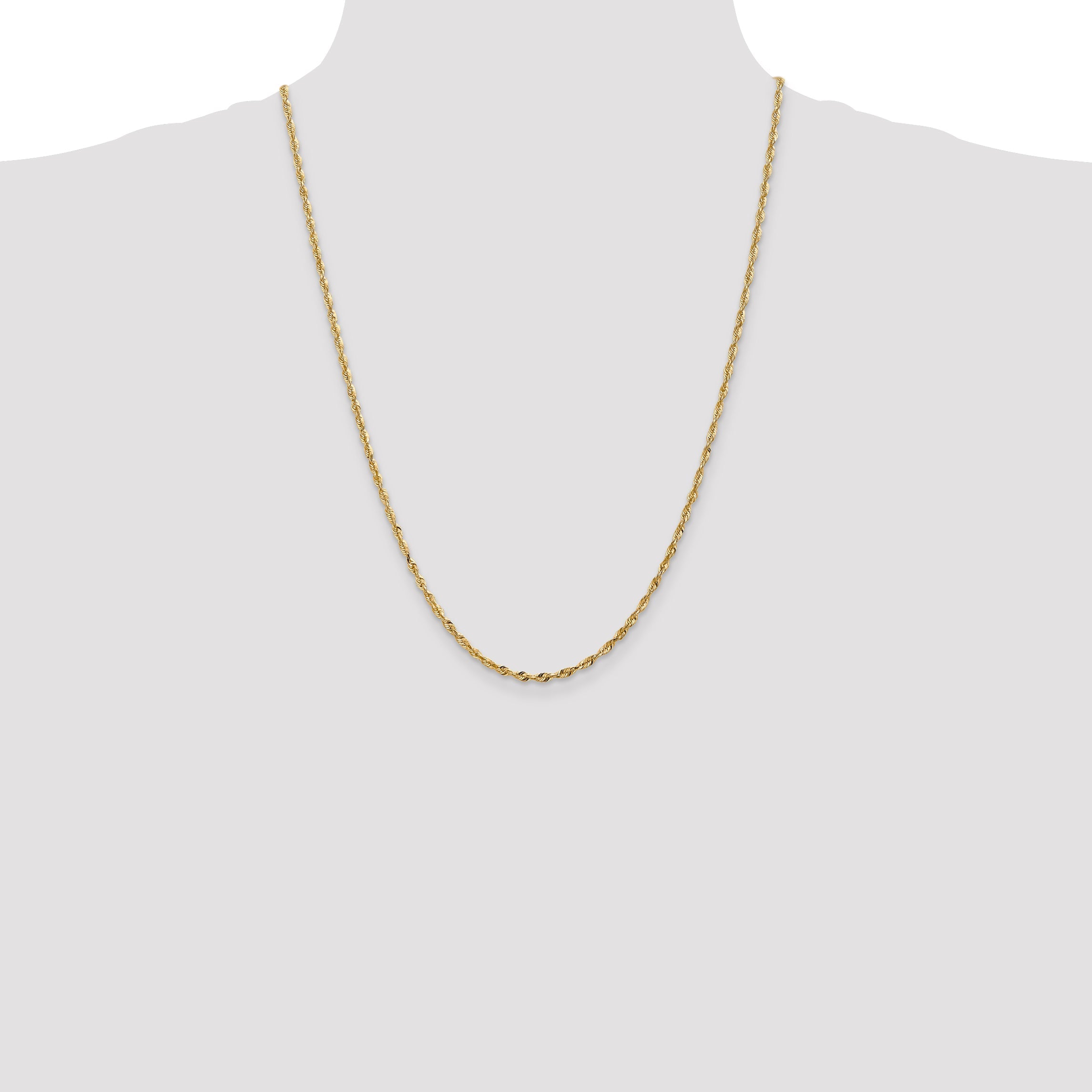14K Yellow Gold 24 Inch 2.5mm Extra Light Diamond-Cut Rope With Lobster Clasp Chain Necklace