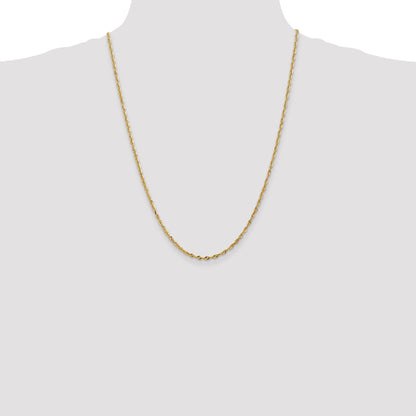 14K Yellow Gold 24 Inch 2.5mm Extra Light Diamond-Cut Rope With Lobster Clasp Chain Necklace