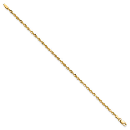 14k Yellow Gold 8 inch 2.5mm Extra Light Diamond-cut Rope with Lobster Clasp Chain Bracelet