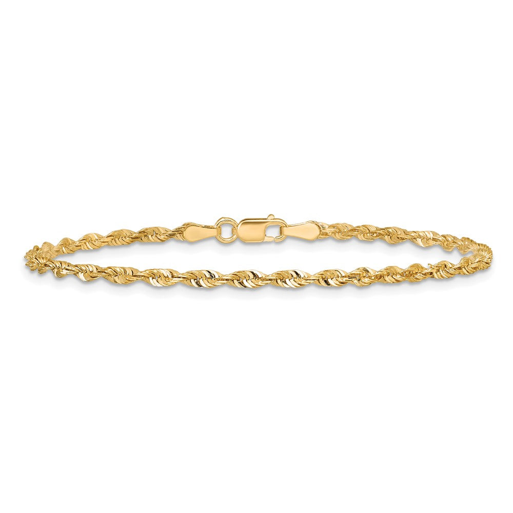 14k Yellow Gold 8 inch 2.5mm Extra Light Diamond-cut Rope with Lobster Clasp Chain Bracelet