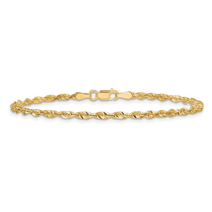 14K Yellow Gold 10 Inch 2.5mm Extra Light Diamond-Cut Rope With Lobster Clasp Anklet