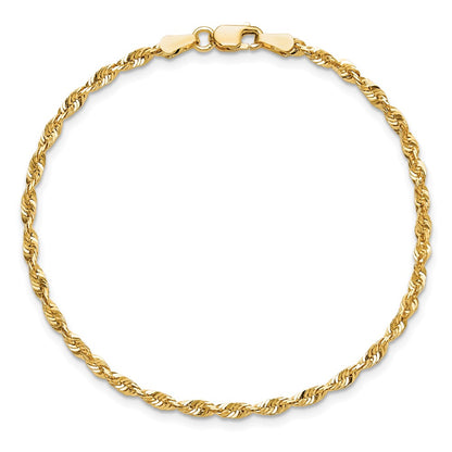 14K Yellow Gold 10 Inch 2.5mm Extra Light Diamond-Cut Rope With Lobster Clasp Anklet