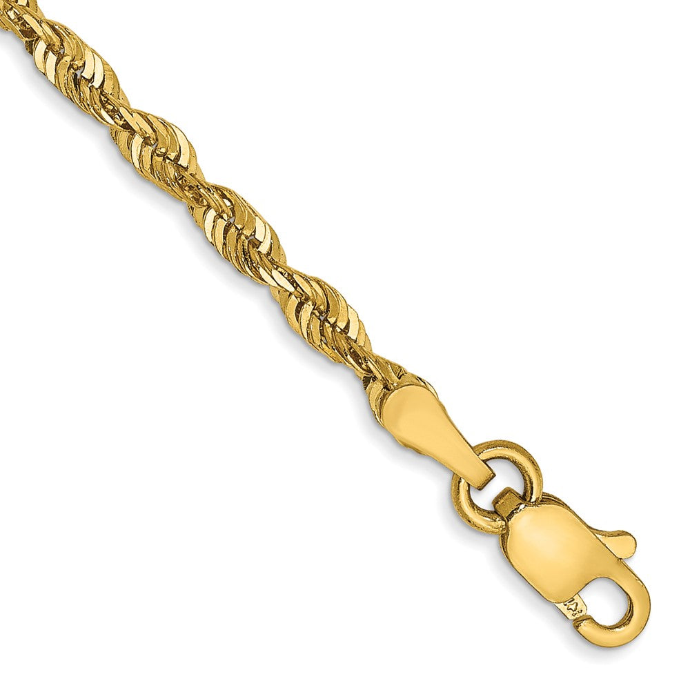 14k Yellow Gold 8 inch 2.5mm Extra Light Diamond-cut Rope with Lobster Clasp Chain Bracelet