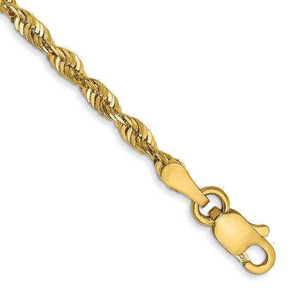 14K Yellow Gold 9 Inch 2.5mm Extra Light Diamond-Cut Rope With Lobster Clasp Anklet