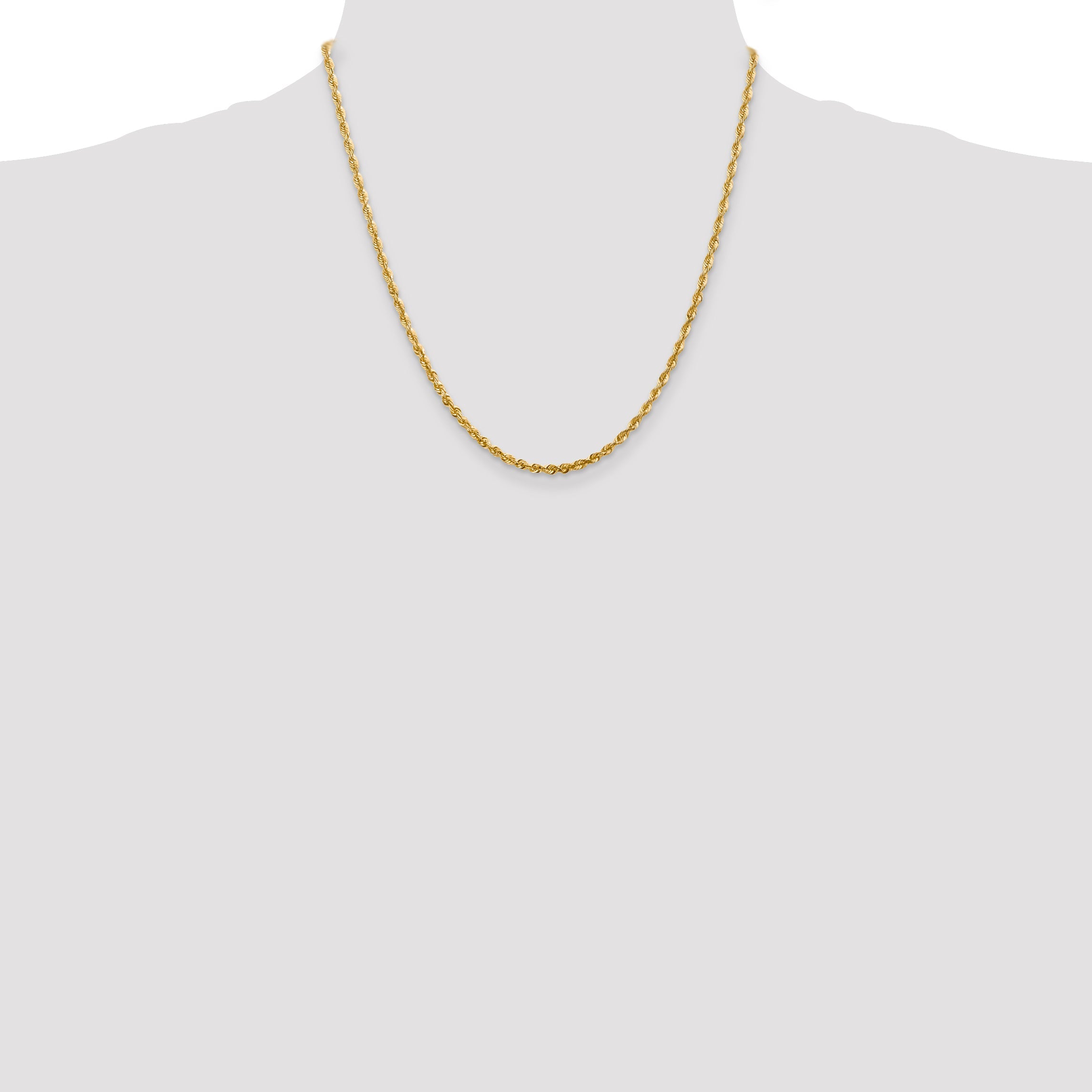 14K Yellow Gold 20 Inch 2.75mm Extra Light Diamond-Cut Rope With Lobster Clasp Chain Necklace