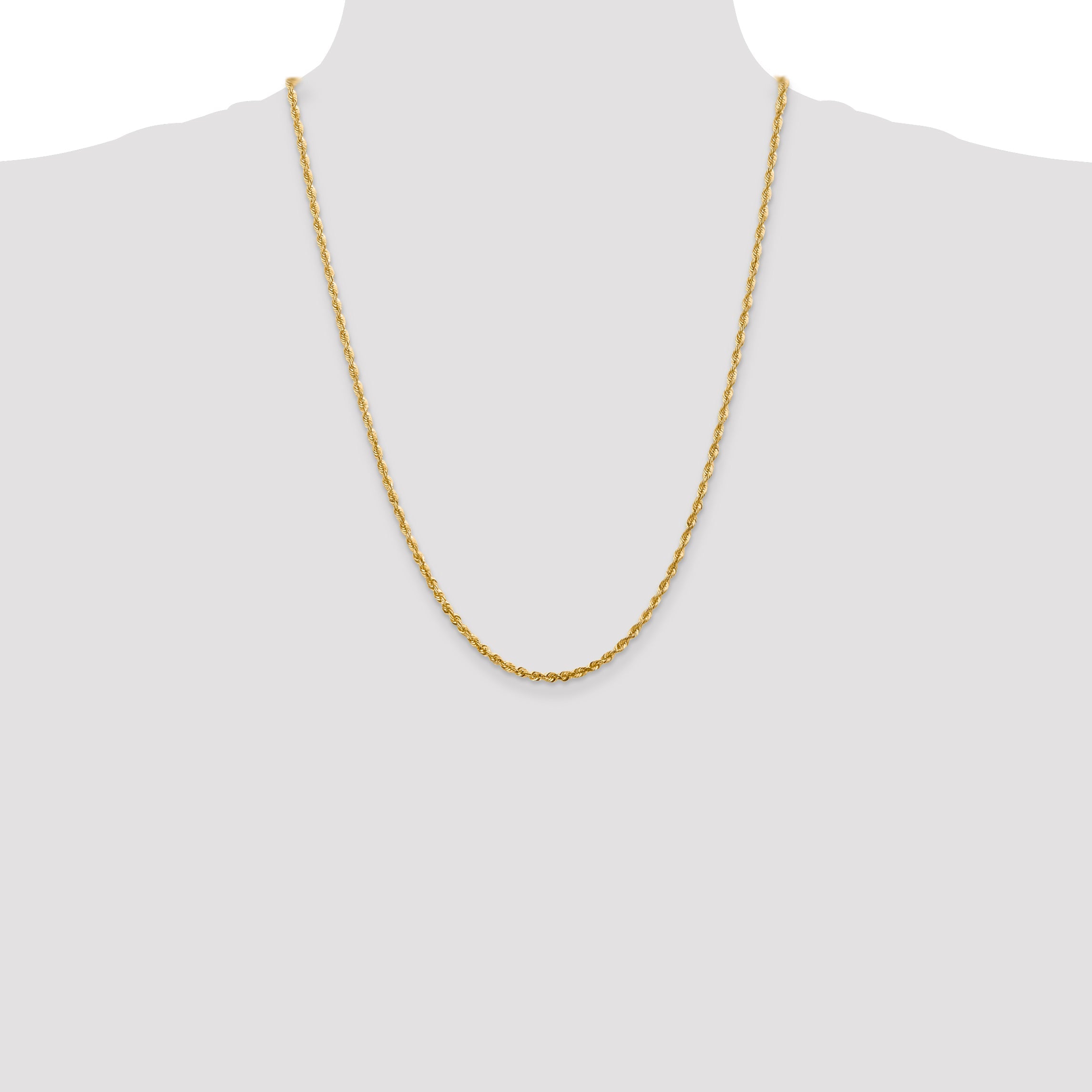 14K Yellow Gold 24 Inch 2.75mm Extra Light Diamond-Cut Rope With Lobster Clasp Chain Necklace