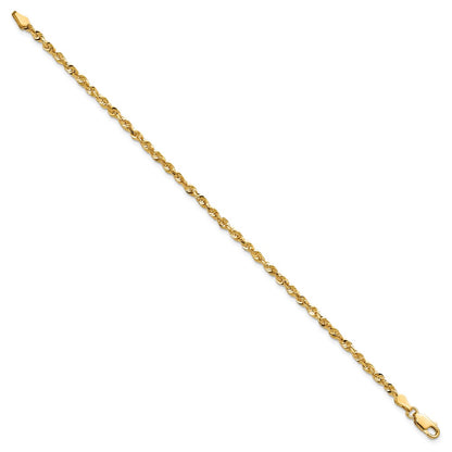 14K Yellow Gold 9 Inch 2.75mm Extra Light Diamond-Cut Rope With Lobster Clasp Anklet