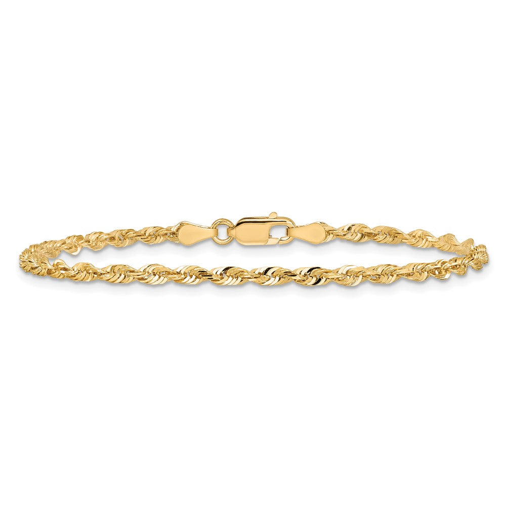 14K Yellow Gold 7 Inch 2.75mm Extra Light Diamond-Cut Rope With Lobster Clasp Chain Bracelet