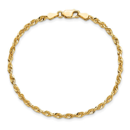 14K Yellow Gold 8 Inch 2.75mm Extra Light Diamond-Cut Rope With Lobster Clasp Chain Bracelet