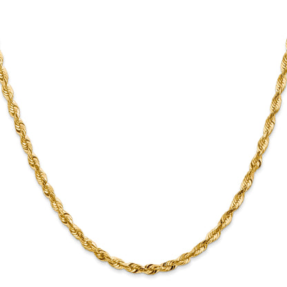 14K Yellow Gold 22 Inch 4mm Extra Light Diamond-Cut Rope With Lobster Clasp Chain Necklace