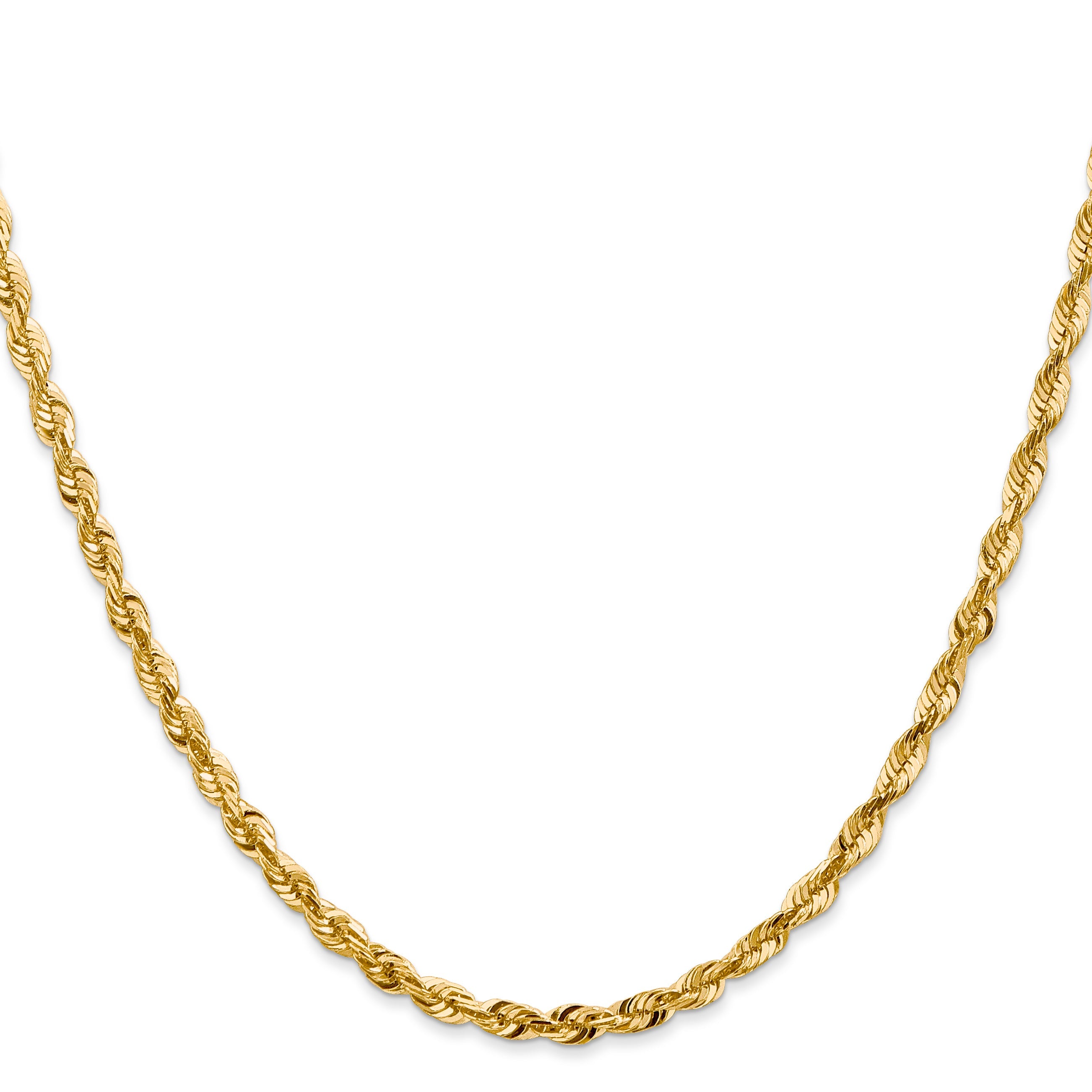 14K Yellow Gold 24 Inch 4mm Extra Light Diamond-Cut Rope With Lobster Clasp Chain Necklace