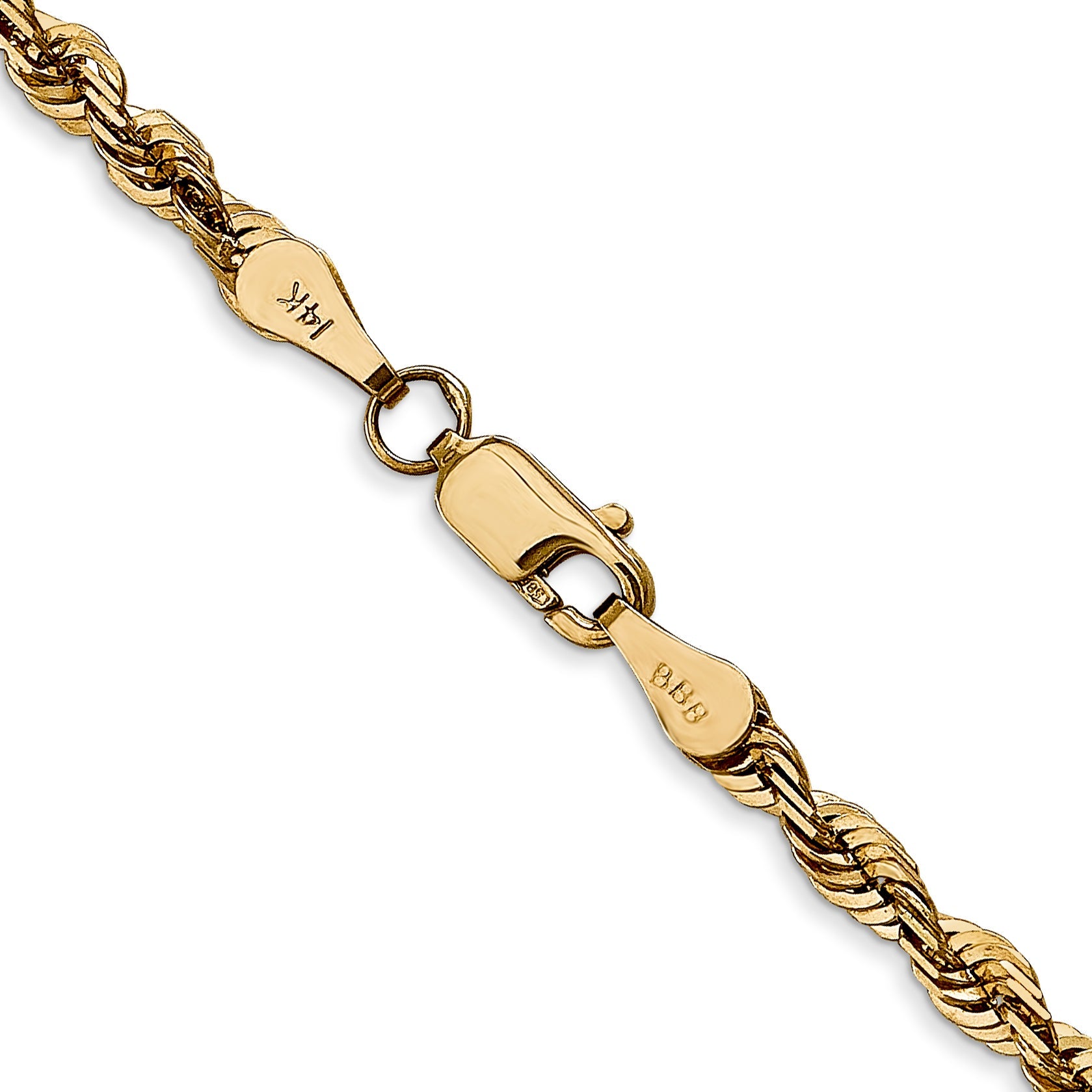 14K Yellow Gold 22 Inch 4mm Extra Light Diamond-Cut Rope With Lobster Clasp Chain Necklace