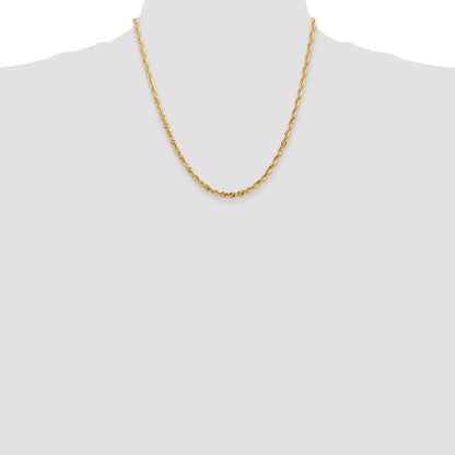 14K Yellow Gold 20 Inch 4mm Extra Light Diamond-Cut Rope With Lobster Clasp Chain Necklace