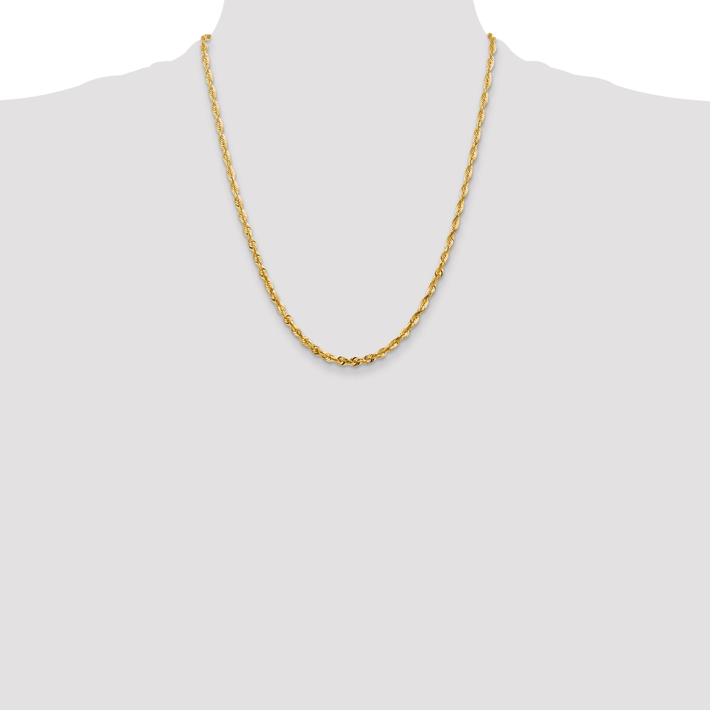 14K Yellow Gold 22 Inch 4mm Extra Light Diamond-Cut Rope With Lobster Clasp Chain Necklace