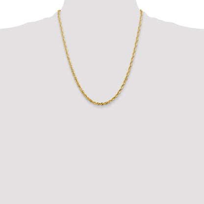 14K Yellow Gold 22 Inch 4mm Extra Light Diamond-Cut Rope With Lobster Clasp Chain Necklace