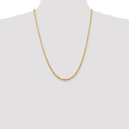 14K Yellow Gold 24 Inch 4mm Extra Light Diamond-Cut Rope With Lobster Clasp Chain Necklace