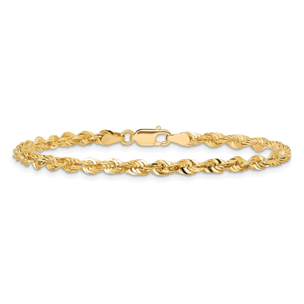 14K Yellow Gold 9 Inch 4mm Extra Light Diamond-Cut Rope With Lobster Clasp Chain Bracelet
