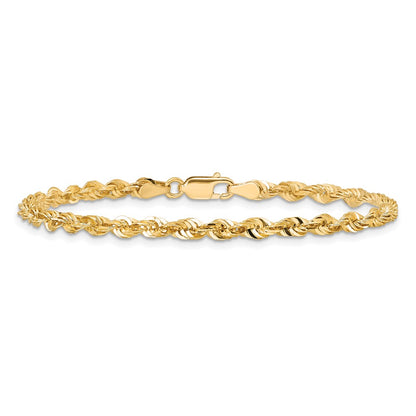 14K Yellow Gold 9 Inch 4mm Extra Light Diamond-Cut Rope With Lobster Clasp Chain Bracelet