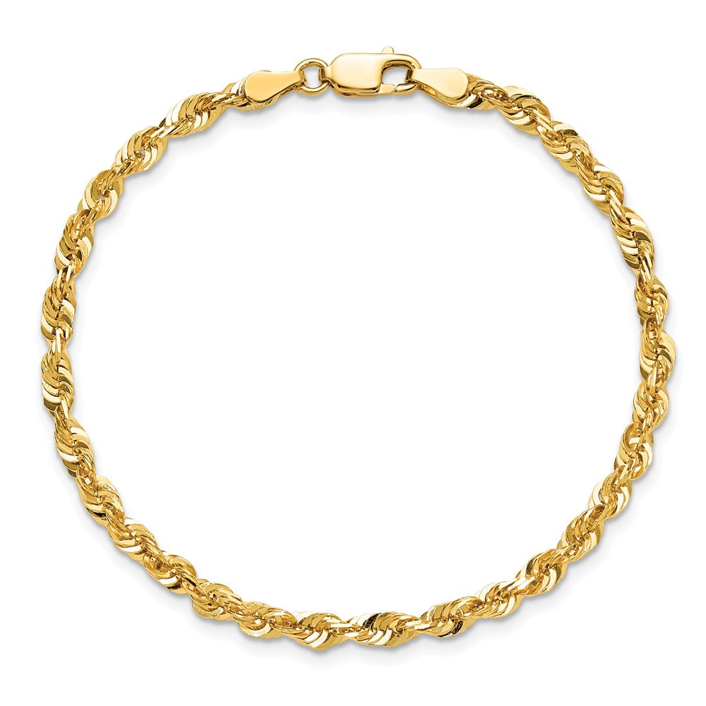 14k Yellow Gold 8 inch 4mm Extra Light Diamond-cut Rope with Lobster Clasp Chain Bracelet
