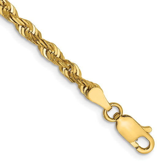 14k Yellow Gold 8 inch 4mm Extra Light Diamond-cut Rope with Lobster Clasp Chain Bracelet