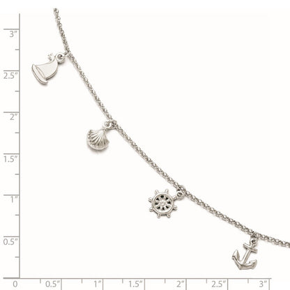 Sterling Silver Rhodium-Plated Sea Life 9in Plus 1in Ext. Anklet