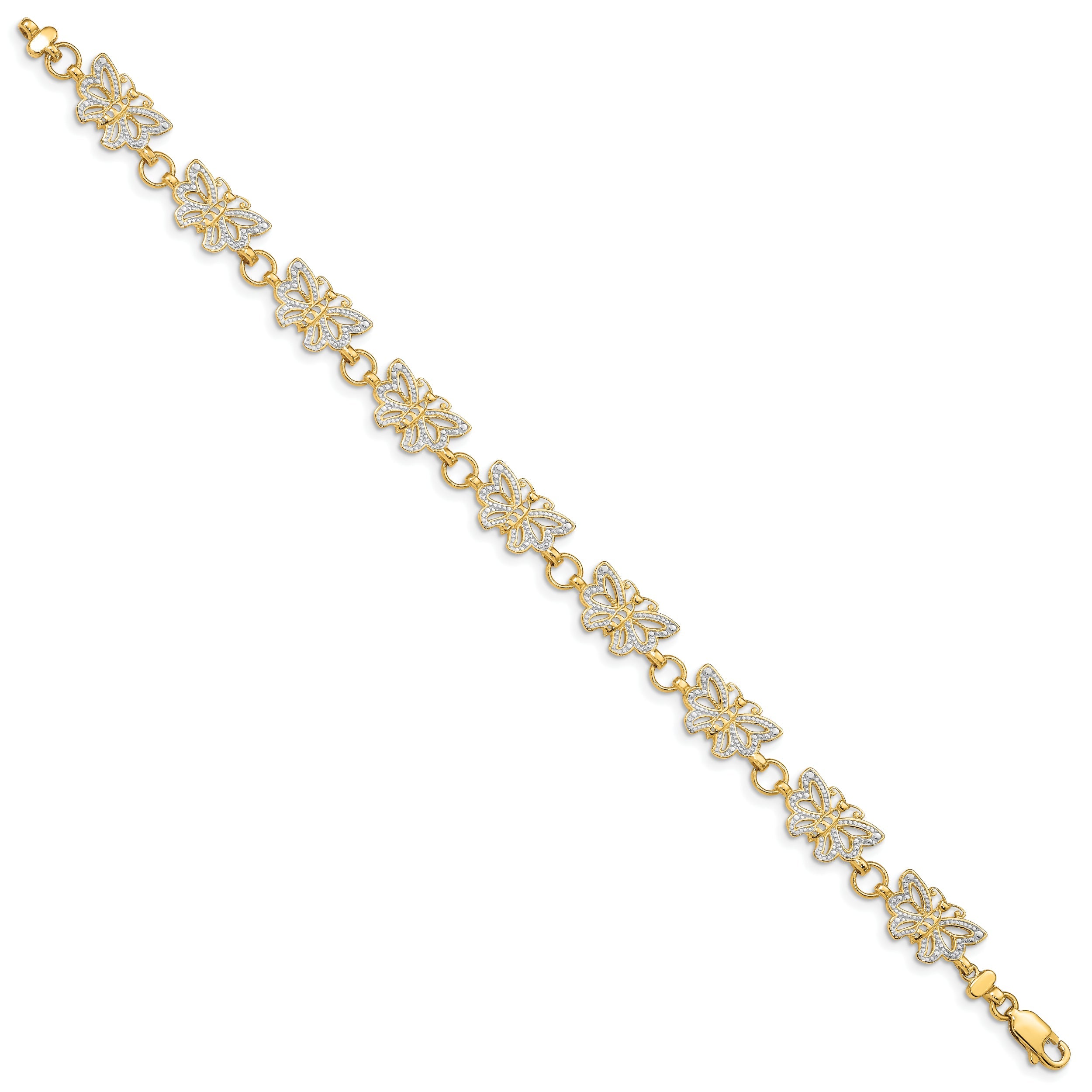 7 Inch 14K W/Rhodium Butterfly Bracelet