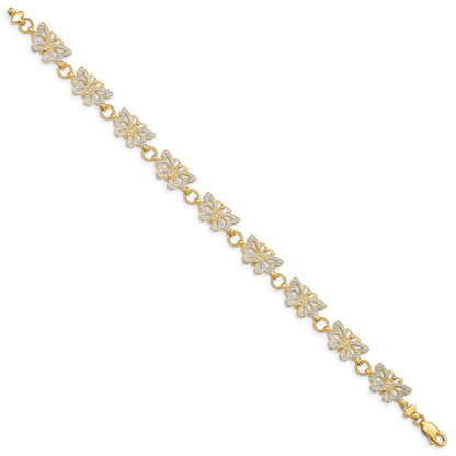 7 Inch 14K W/Rhodium Butterfly Bracelet