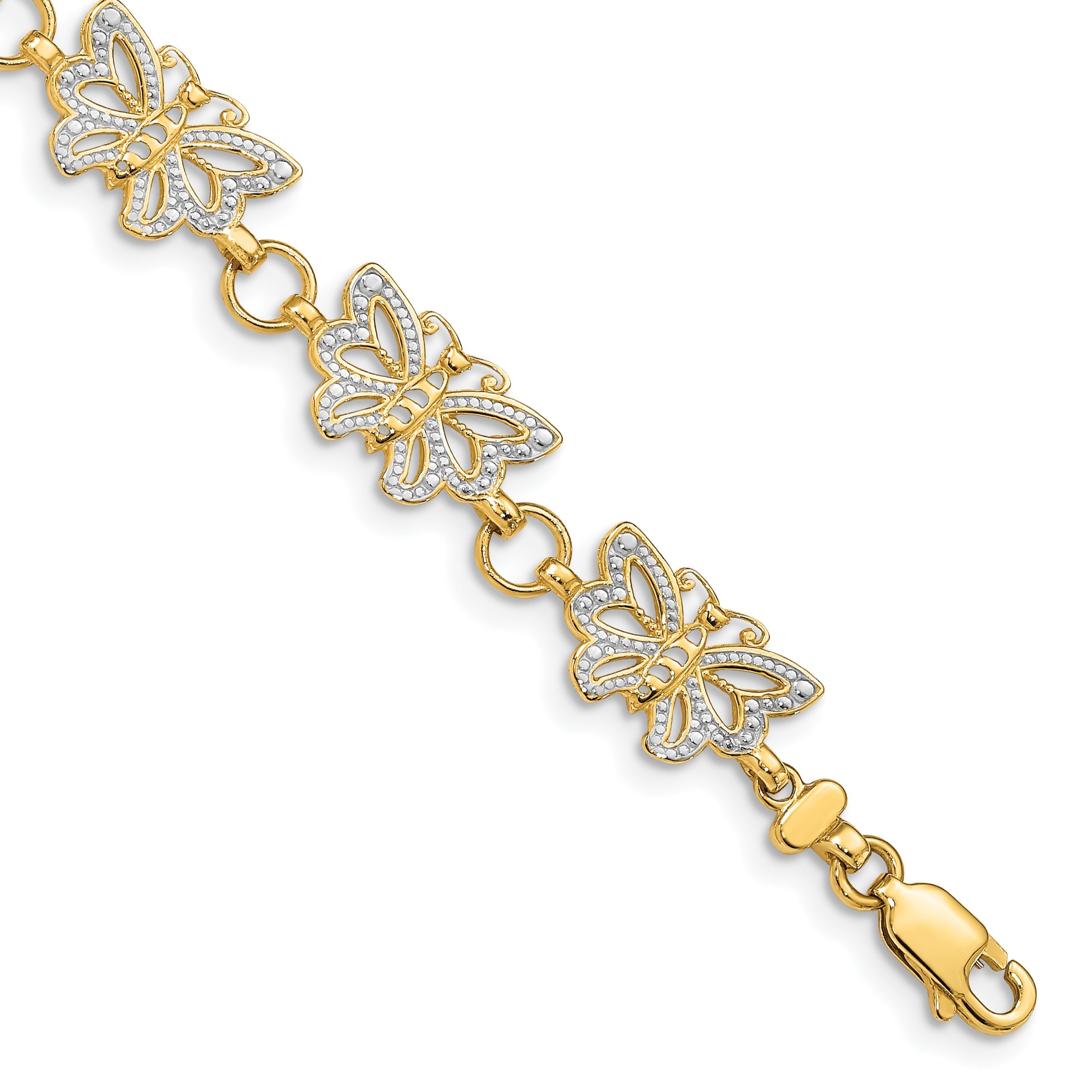 7 Inch 14K W/Rhodium Butterfly Bracelet