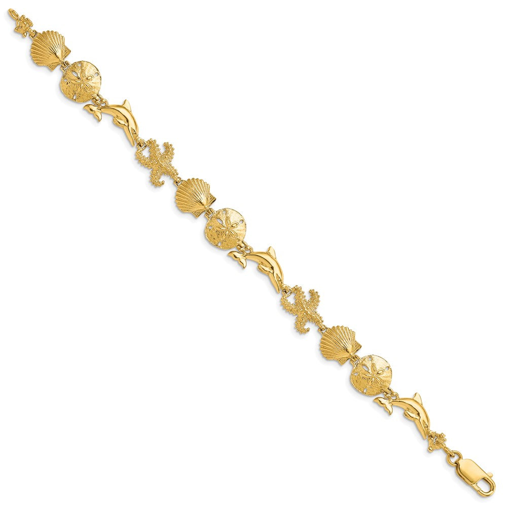 7.25 Inch 14K Seashore Theme Bracelet