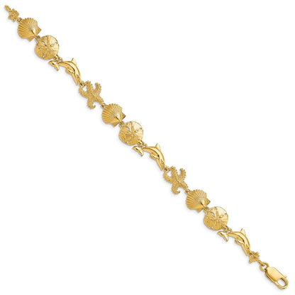 7.25 Inch 14K Seashore Theme Bracelet
