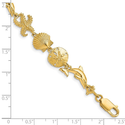 7.25 Inch 14K Seashore Theme Bracelet