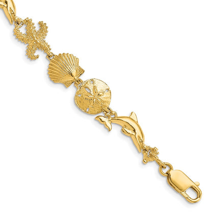 7.25 Inch 14K Seashore Theme Bracelet