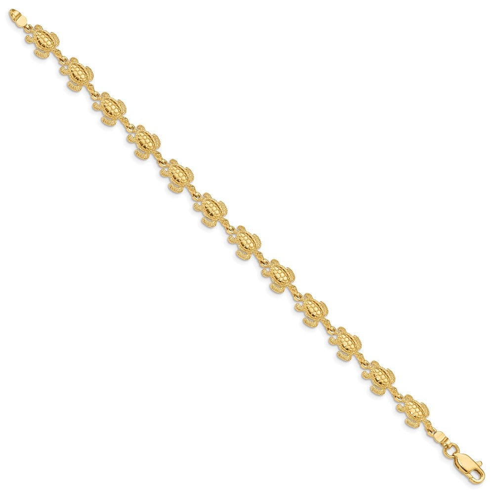 7.25 Inch 14K Swimming Sea Turtle Bracelet