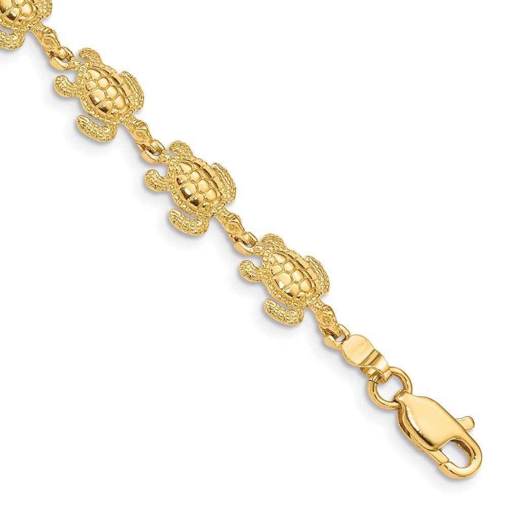 7.25 Inch 14K Swimming Sea Turtle Bracelet