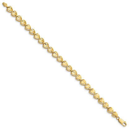 7 Inch 14K Diamond Cut Heart Bracelet