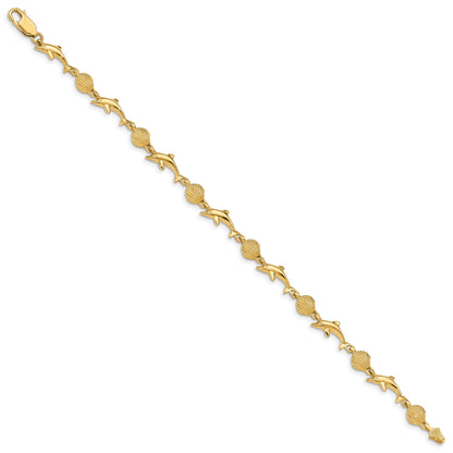 7 Inch 14K Dolphin And Shell Bracelet