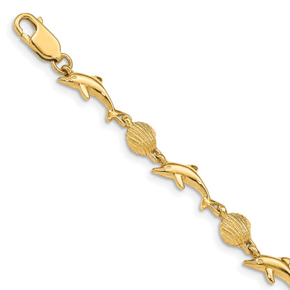 7 Inch 14K Dolphin And Shell Bracelet