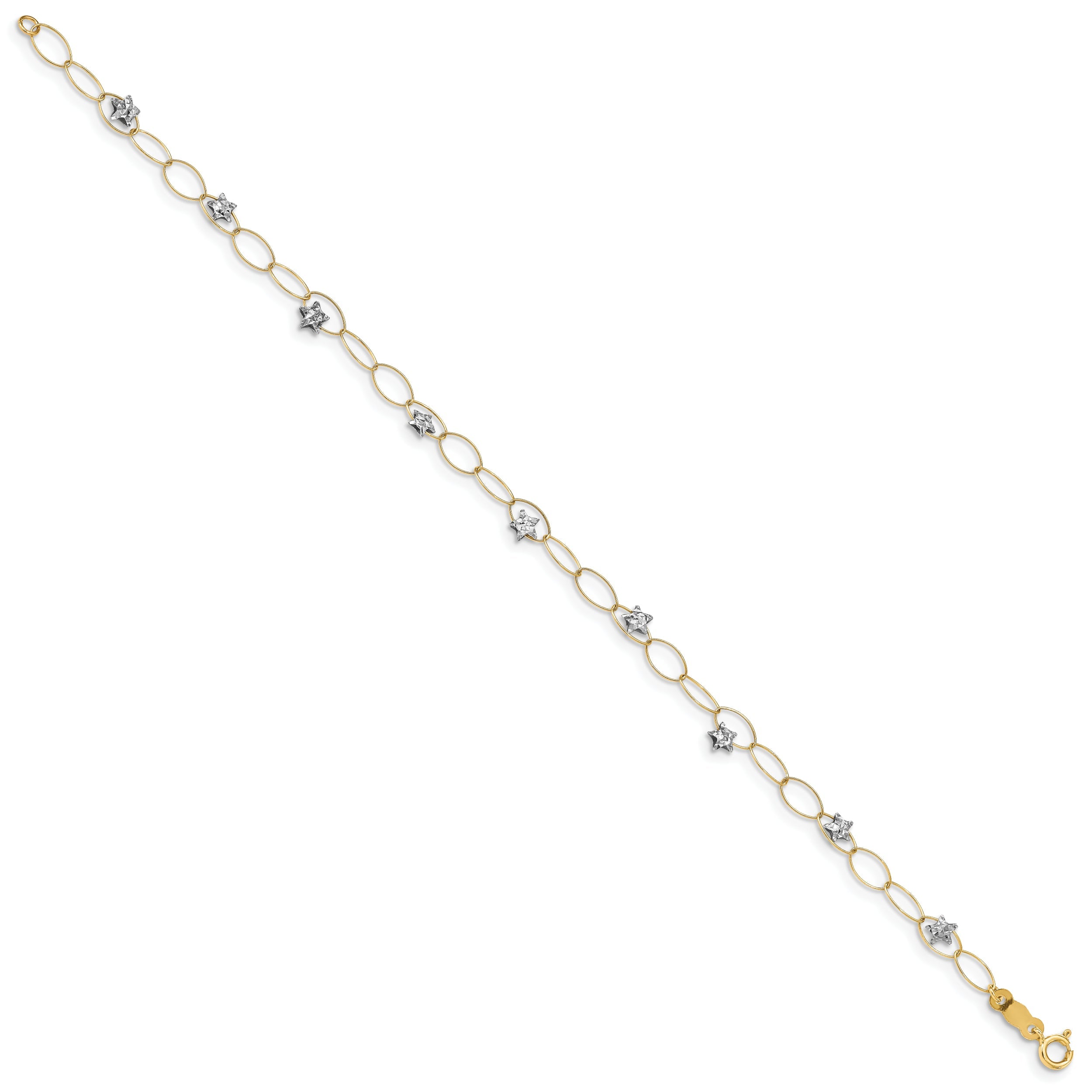 7.25 Inch 14K Two-Tone Puff Stars Bracelet