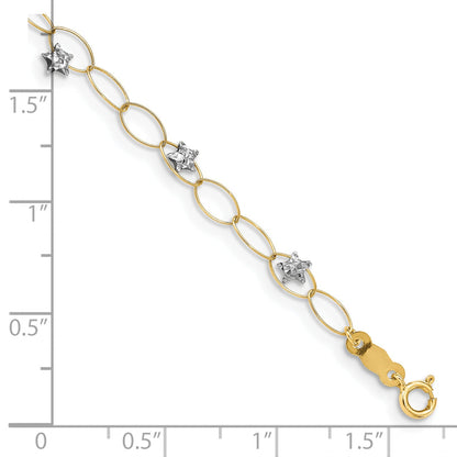 7.25 Inch 14K Two-Tone Puff Stars Bracelet