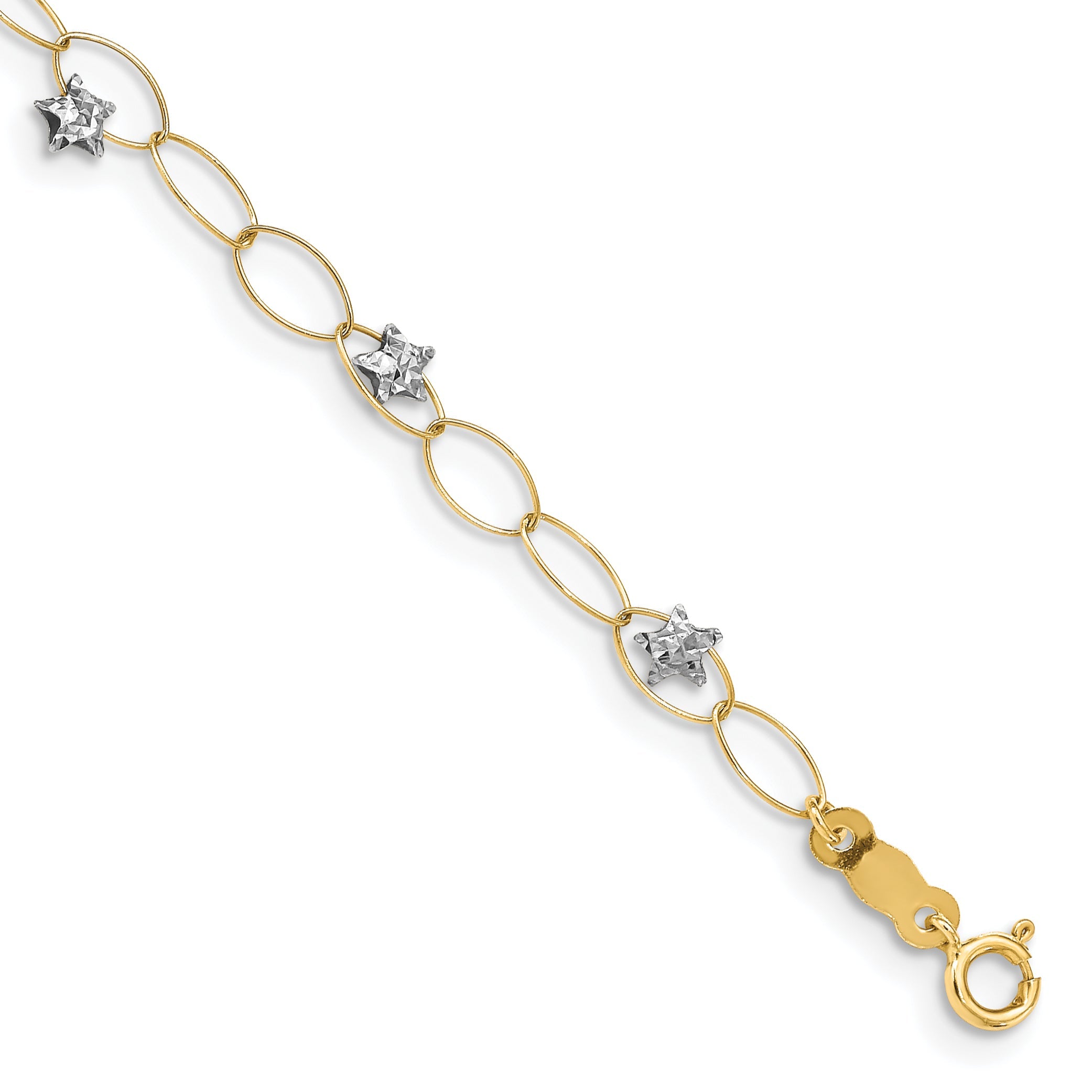 7.25 Inch 14K Two-Tone Puff Stars Bracelet