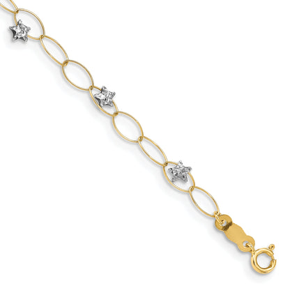 7.25 Inch 14K Two-Tone Puff Stars Bracelet