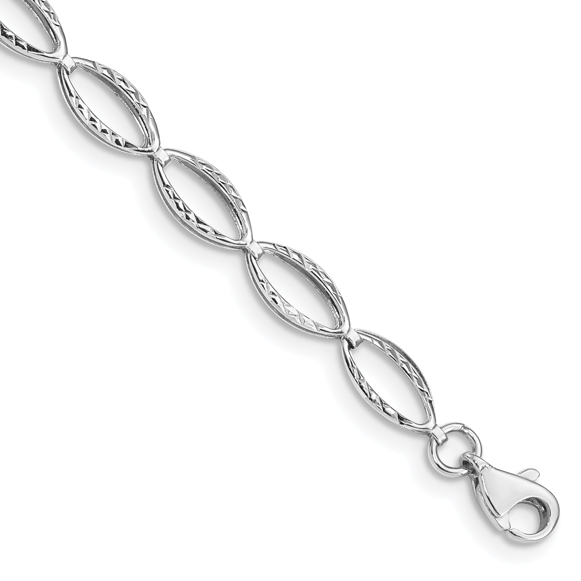 7.25 Inch 14K White Gold Polished Oval Link Bracelet