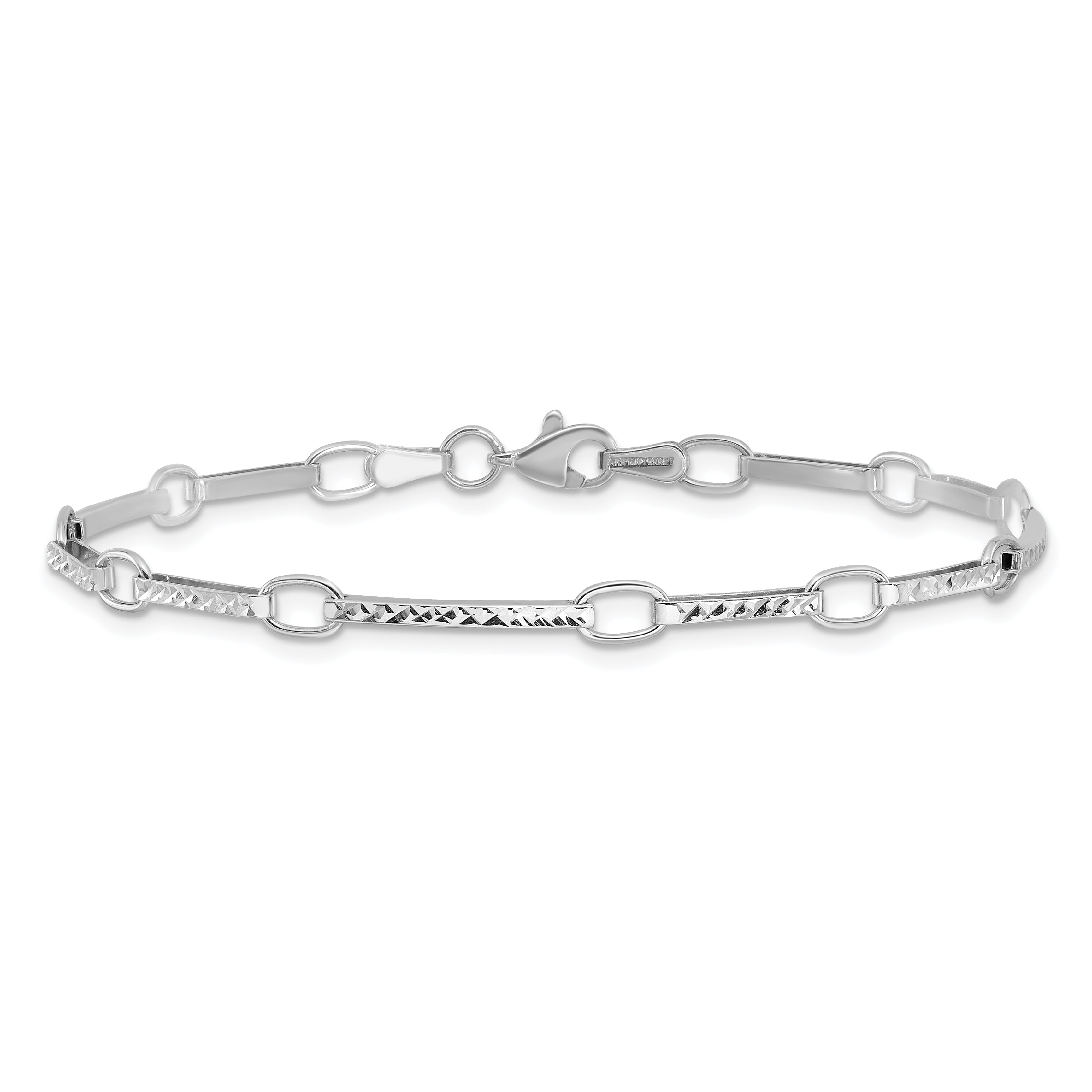 7.25 Inch 14K White Gold Polished And Textured Fancy Link Bracelet