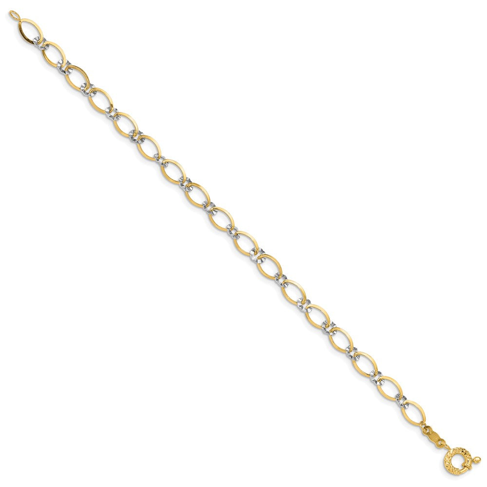 7.25 Inch 14K Two-Tone Oval And Diamond Cut Circle Bracelet