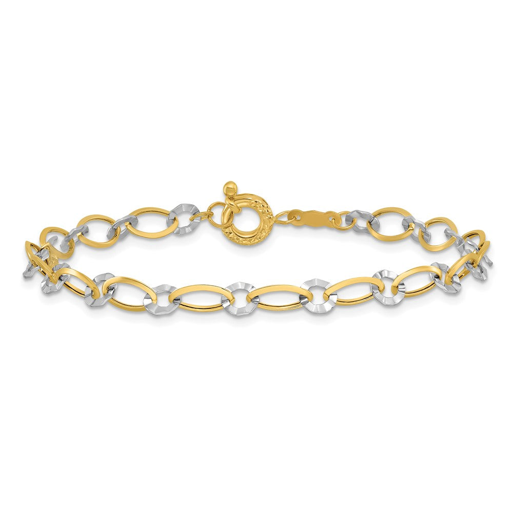 7.25 Inch 14K Two-Tone Oval And Diamond Cut Circle Bracelet