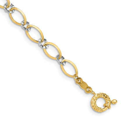 7.25 Inch 14K Two-Tone Oval And Diamond Cut Circle Bracelet