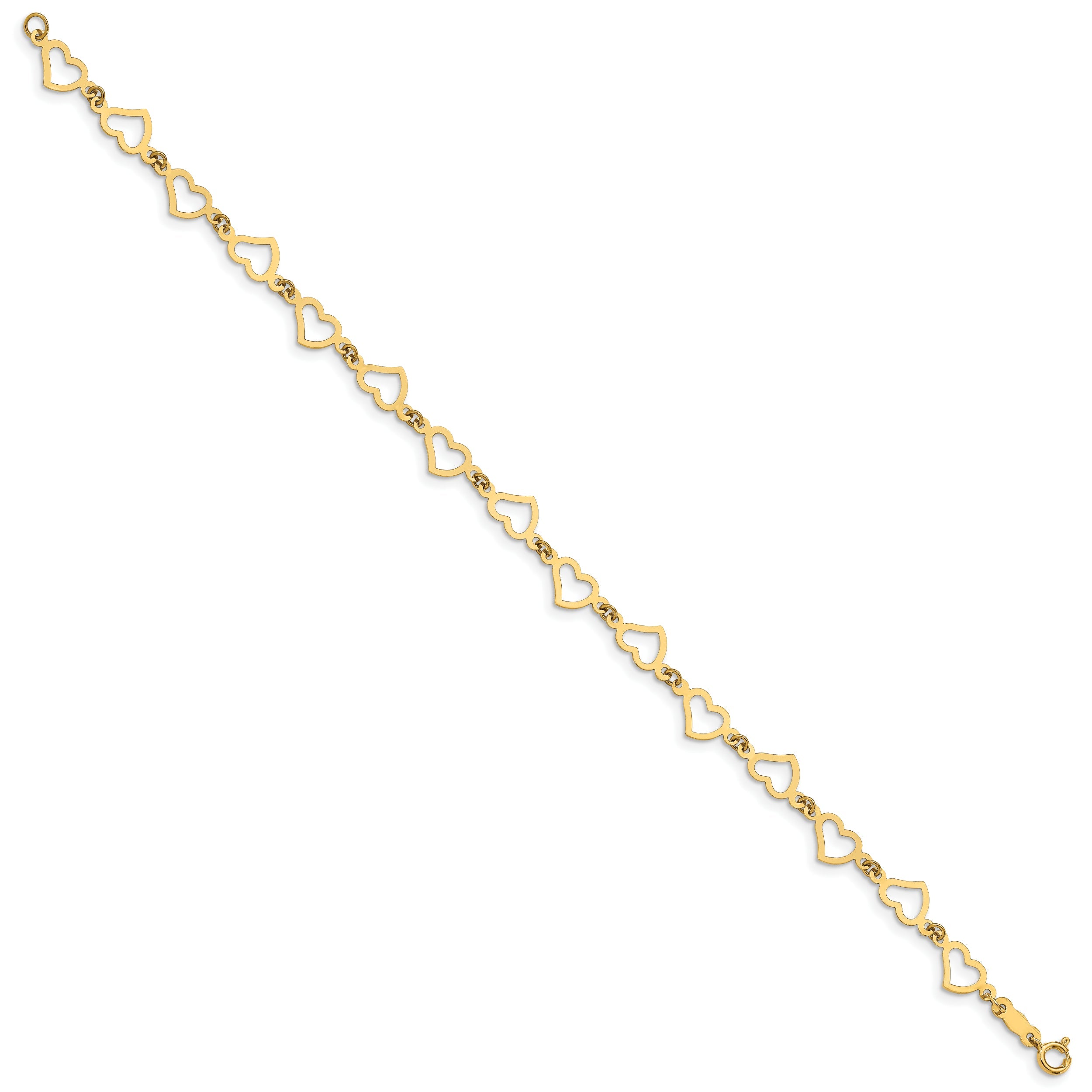 7.5 Inch 14K Flat Open Hearts Bracelet